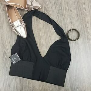 NWT Nasty Gal black Medium plunging halter top
